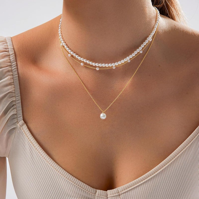 Partm Pearl Necklace for Women Trendy 14K Gold Plated Dainty Pearl Pendant Choker Set Handmade Pearl Gold Necklace Non Tarnish Simple Cute Jewelry Gifts for Women - Image 4